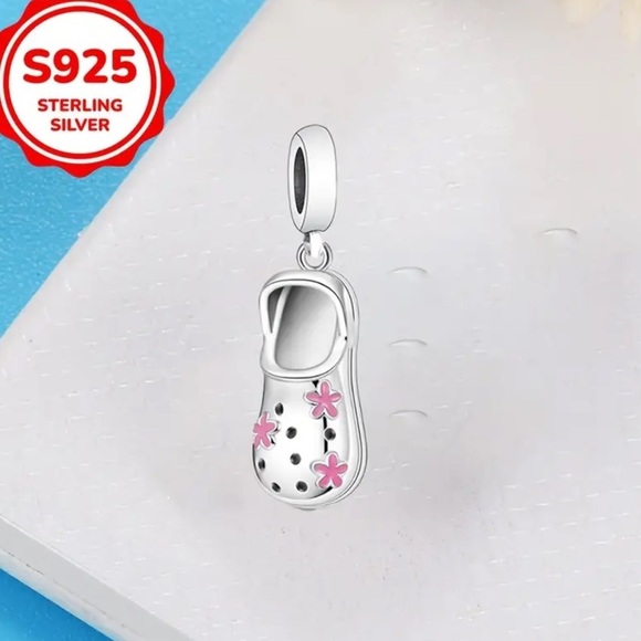 925 Sterling Silver CROCS Charm/Pendant with Pink Flower Accents - NWT - Picture 6 of 6